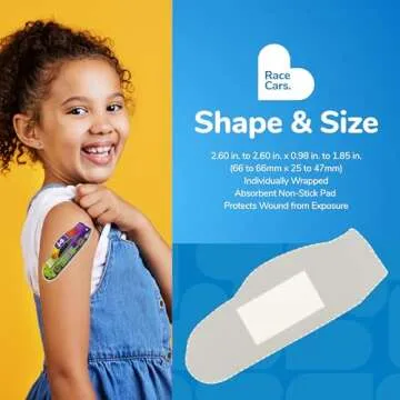 BioSwiss Bandages, Race Cars Shaped Self Adhesive Bandage, Latex Free Sterile Wound Care, Fun First Aid Kit Supplies for Kids and Adults, 50 Count