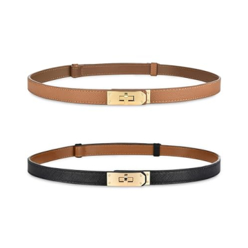 ANHAISHUILV Women's Skinny Leather Belt with Adjustable Golden Turn-Lock Buckle - Ideal for Dresses, Jeans, and Coats
