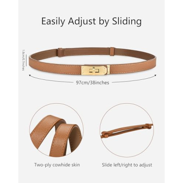 ANHAISHUILV Women's Skinny Leather Belt with Adjustable Golden Turn-Lock Buckle - Ideal for Dresses, Jeans, and Coats