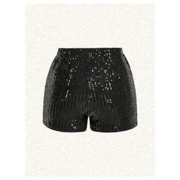 MakeMeChic Women's Y2K Party Sequined Shorts Glitter Straight Leg Elastic Waist Skinny Fit Mini Shorts Black Small