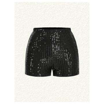 MakeMeChic Women's Y2K Party Sequined Shorts Glitter Straight Leg Elastic Waist Skinny Fit Mini Shorts Black Small