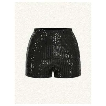 MakeMeChic Women's Y2K Party Sequined Shorts Glitter Straight Leg Elastic Waist Skinny Fit Mini Shorts Black Small