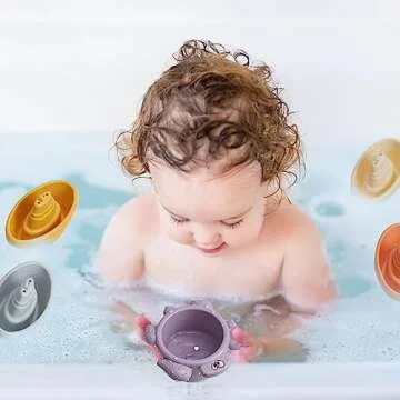 AMCHSURI Bath Toys for Kids Ages 1-3, 14 PCS Mold Free Toddler Bath Toys for 2-4 Bathtub Water Table Toys Bath Boats and Cups for Babies 6-12 Months Early Learning Educational Gift
