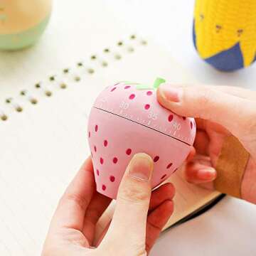 Kitchen Timer Cute Fruit Cookie Kitchen Timer | Novelty Manual Cooking Timer | Fun Shaped Mechanical Timer for Kitchen Alarm Home Desktop Decor (Strawberry) Windup