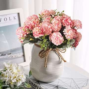 Jewlri 4 Packs Artificial Silk Hydrangea Samll Fake Hydrangeas Artificial Flowers Bicolor Pink for Wedding Bouquets Floral Arrangement DIY Home Party Centerpieces Decor