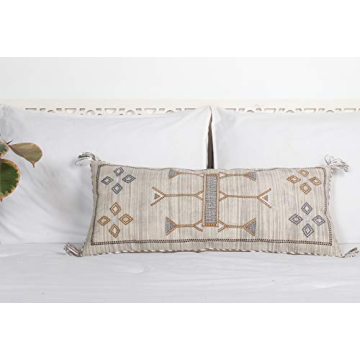 Lumbar Throw Pillow Cover (12 X 28 inches) | Hand Woven Cactus Silk White Pillow Linen Cover | Rusti...