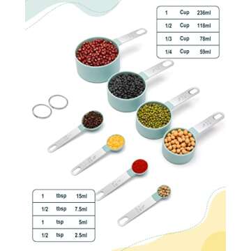 Measuring Cups and Spoons Set of 8 Pieces, nesting measuring cups for Measuring Dry or Liquid Ingred...