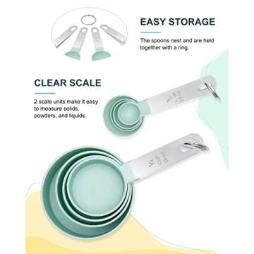 Measuring Cups and Spoons Set of 8 Pieces, nesting measuring cups for Measuring Dry or Liquid Ingredients, Stainless Steel Handle, Kitchen Gadgets for Cooking & Baking