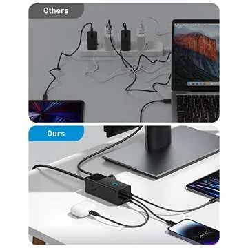Baseus Power Strip Surge Protector 1200J - PD40W USB C Charger Extension Cord with 3 AC Outlets & 3 USB Port Fast Charging Charging Station for Office Dorm Room Home