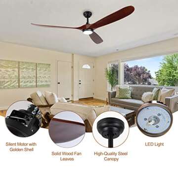 reiga 70 Inch Wood Ceiling Fan, Mute DC Motor High Airflow Large Ceiling Fans with Lights and Remote for Patio Living Room