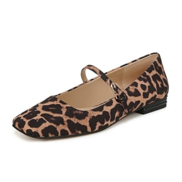 DOEYG Leopard Print Flats Shoes for Women Animal Print Cheetah Mary Jane Ballet Flats Shoes Square T...