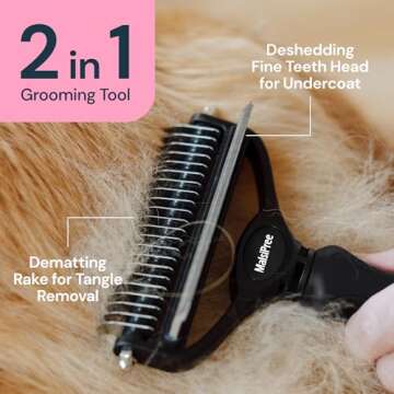 MalsiPree Dog Grooming Brush - 2 in 1 Deshedding Tool & Undercoat Rake for Long & Short-Haired Pets ...