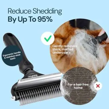 MalsiPree Dog Grooming Brush - 2 in 1 Deshedding Tool & Undercoat Rake for Long & Short-Haired Pets - Dog Brush, Dematting Comb & Hair Deshedder Supplies (Large, Black)
