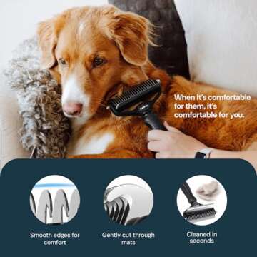 MalsiPree Dog Grooming Brush - 2 in 1 Deshedding Tool & Undercoat Rake for Long & Short-Haired Pets - Dog Brush, Dematting Comb & Hair Deshedder Supplies (Large, Black)