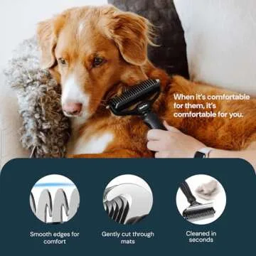 MalsiPree Dog Grooming Brush - 2 in 1 Deshedding Tool & Undercoat Rake for Long & Short-Haired Pets - Dog Brush, Dematting Comb & Hair Deshedder Supplies (Large, Black)