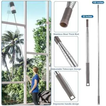 Microfiber Duster, 4PCS with Extension Pole(Stainless Steel) 30 to 100 Inches, Reusable Bendable Dusters, Washable Lightweight Dusters for Cleaning Ceiling Fan, High Ceiling, Blinds, Furniture, Cars