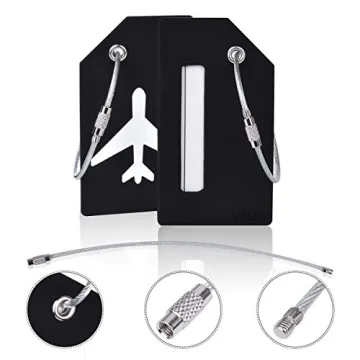 Silicone Travel Luggage Tags - 2 Pack Black ID Labels