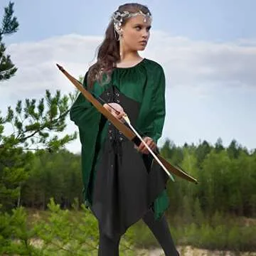 Haysandy 4 Pcs Women Elf Costume Renaissance Irish Dress Fairy Costume for Halloween Cosplay Party(Green, Black,X Small)