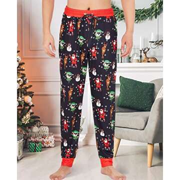 UNICOMIDEA Mens Christmas Pajama Pants M Xmas PJ Bottoms for Man Soft Elastic Waist Pant Funny Lounge Sleepwear Cute Santa Reindeer Pattern with Pockets Party Vacation Holiday