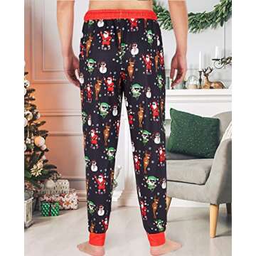 UNICOMIDEA Mens Christmas Pajama Pants M Xmas PJ Bottoms for Man Soft Elastic Waist Pant Funny Lounge Sleepwear Cute Santa Reindeer Pattern with Pockets Party Vacation Holiday