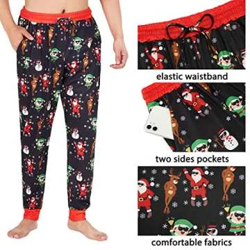 UNICOMIDEA Mens Christmas Pajama Pants M Xmas PJ Bottoms for Man Soft Elastic Waist Pant Funny Lounge Sleepwear Cute Santa Reindeer Pattern with Pockets Party Vacation Holiday