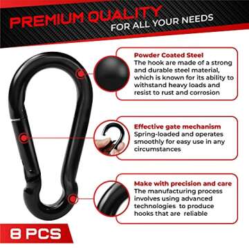 PAMAZY 8Pcs 2.36In Spring Snap Hooks, Carabiner Clip, Heavy Duty Rope Connector, Quick Link Carabiners Spring Snap Hooks for Indoor and Outdoor Activity, Camping, Climbing, Fishing, Hiking