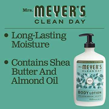 MRS. MEYER'S CLEAN DAY Body Lotion for Dry Skin, Non-Greasy Moisturizer Made with Essential Oils, Basil, 15.5 oz