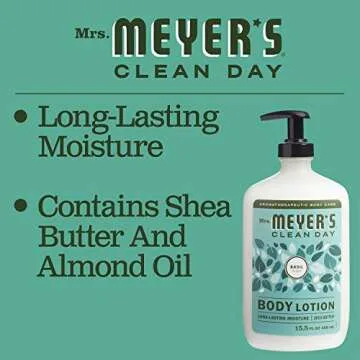 MRS. MEYER'S CLEAN DAY Body Lotion for Dry Skin, Non-Greasy Moisturizer Made with Essential Oils, Basil, 15.5 oz