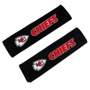 Fremont Die NFL Kansas City Chiefs Seat Belt Pads, 10" x 2.5" (Pack of 2), 10" x 2.5" (Pack of 2), B...