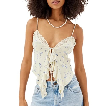 Stylish RUEWEY Women's Summer Tie Up Camisole Tops