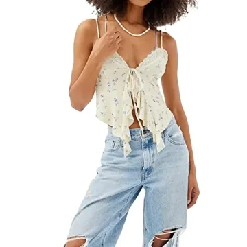Stylish RUEWEY Women's Summer Tie Up Camisole Tops