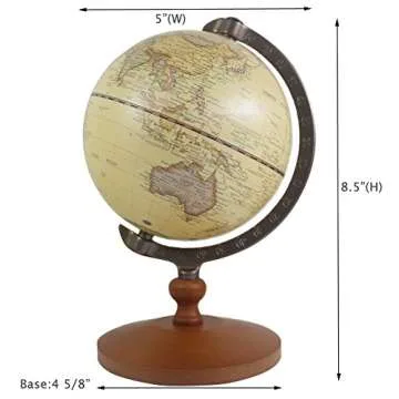 Vintage Brown World Globe Decorative Educational Globe with Wood Base