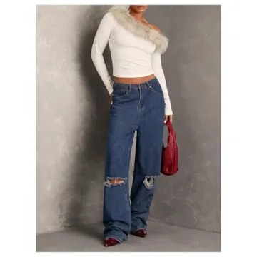 Stylish Women's Fuzzy Off Shoulder Top with Faux Fur Trim