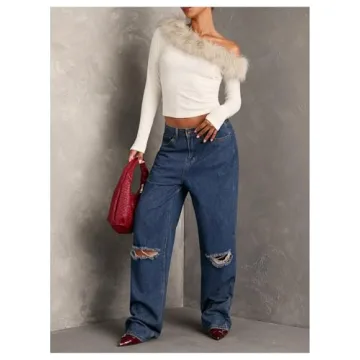 Stylish Women's Fuzzy Off Shoulder Top with Faux Fur Trim