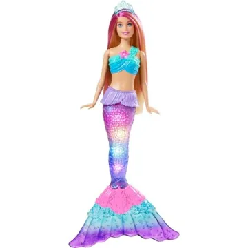Barbie Dreamtopia Doll, Mermaid Toy with Water-Activated Light-Up Tail, Pink-Streaked Hair & 4 Color...