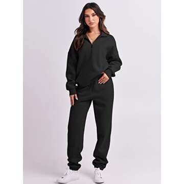ANRABESS Women 2 Piece Outfits Sweatsuit Oversized Half Zip Sweatshirt Jogger Sweatpants Tracksuit L...