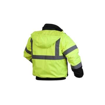 Pyramex Safety RJ3210X2 RJ32 Series Jackets Hi-Vis Lime Bomber Jacket with Quilted Lining- Size 2X Large