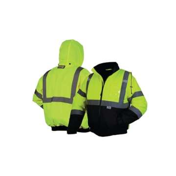 Pyramex Safety RJ3210X2 RJ32 Series Jackets Hi-Vis Lime Bomber Jacket with Quilted Lining- Size 2X Large
