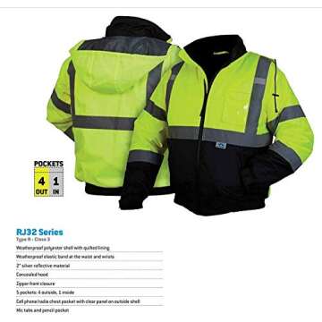 Pyramex Safety RJ3210X2 RJ32 Series Jackets Hi-Vis Lime Bomber Jacket with Quilted Lining- Size 2X Large
