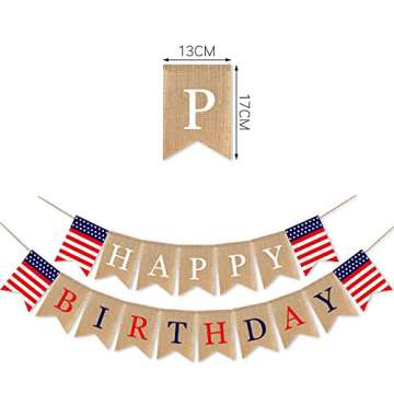SWYOUN Burlap Happy Birthday Banner USA American Independence Day Party Supplies 4th of July Mantel Fireplace Decoration