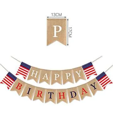 SWYOUN Burlap Happy Birthday Banner USA American Independence Day Party Supplies 4th of July Mantel Fireplace Decoration