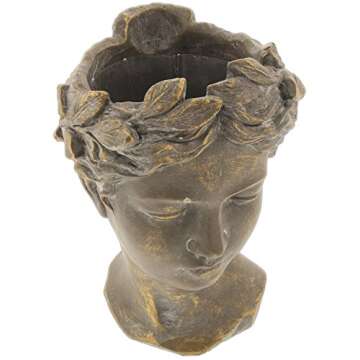 Lucky Winner Greek/Roman Style Female Statue Head Cement Planter - Unique Planter Pot for Indoor Out...