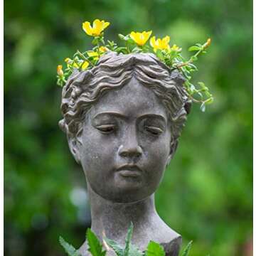 Lucky Winner Greek/Roman Style Female Statue Head Cement Planter - Unique Planter Pot for Indoor Outdoor Home Garden Decor (10.5")