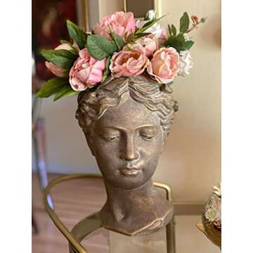Lucky Winner Greek/Roman Style Female Statue Head Cement Planter - Unique Planter Pot for Indoor Outdoor Home Garden Decor (10.5")