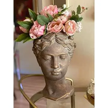 Lucky Winner Greek/Roman Style Female Statue Head Cement Planter - Unique Planter Pot for Indoor Outdoor Home Garden Decor (10.5")