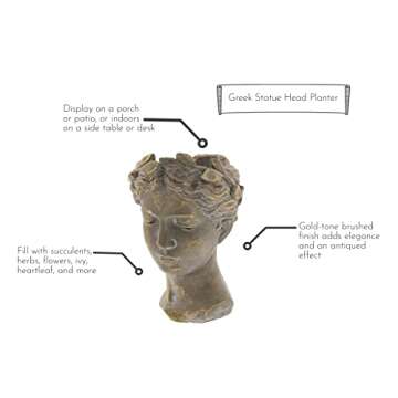 Lucky Winner Greek/Roman Style Female Statue Head Cement Planter - Unique Planter Pot for Indoor Outdoor Home Garden Decor (10.5")