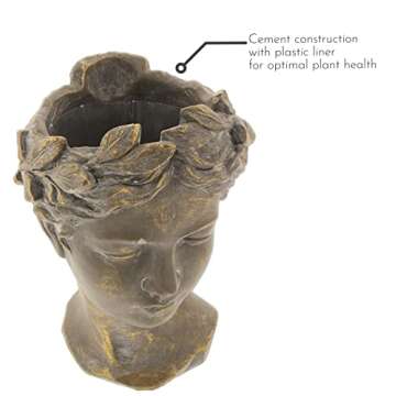 Lucky Winner Greek/Roman Style Female Statue Head Cement Planter - Unique Planter Pot for Indoor Outdoor Home Garden Decor (10.5")