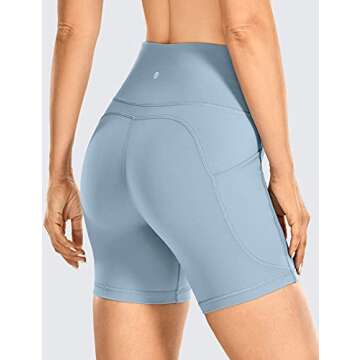 CRZ YOGA Women's Brushed Naked Feeling Biker Shorts with Side Pockets 6'' - High Waist Matte Workout...