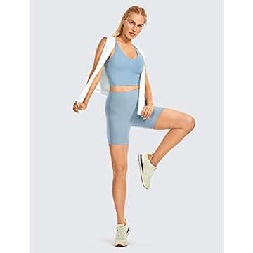 CRZ YOGA Women's Brushed Naked Feeling Biker Shorts with Side Pockets 6'' - High Waist Matte Workout Yoga Gym Spandex The Breeze Blue Medium