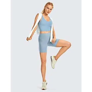 CRZ YOGA Women's Brushed Naked Feeling Biker Shorts with Side Pockets 6'' - High Waist Matte Workout Yoga Gym Spandex The Breeze Blue Medium